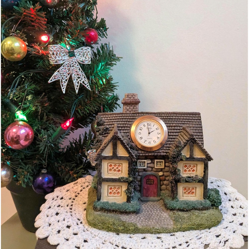 Vintage Cottage House Clock, Miniature English Cottage, Mantel Clock